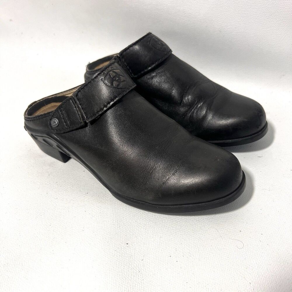 Ariat Mules Womens 7.5 Black‎ Leather Slip On Round Toe Boots Western Casual